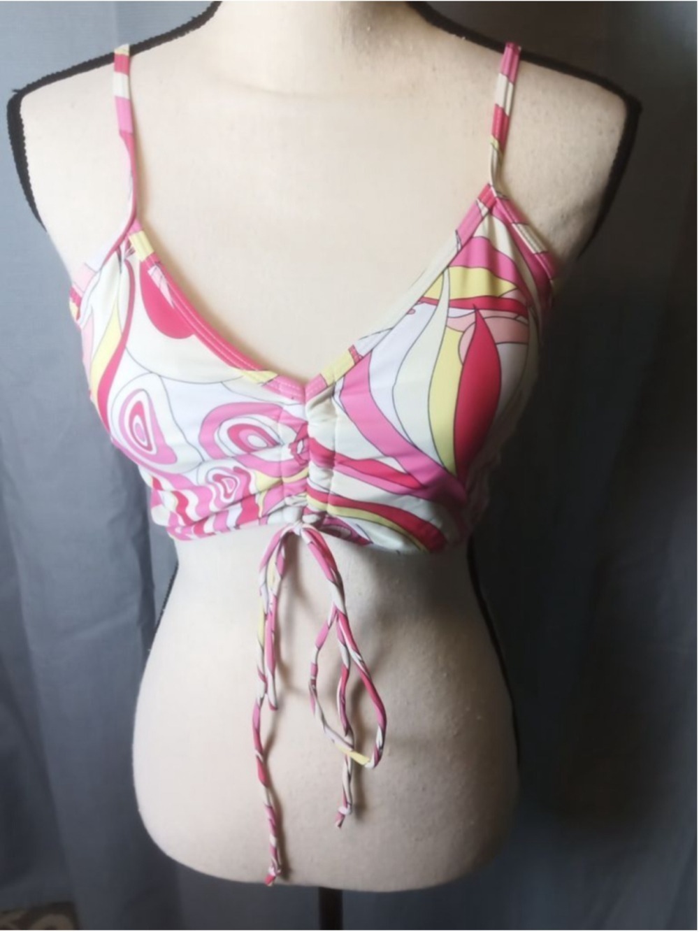 Womens Bikini Top Pink Yellow Swirl Medium